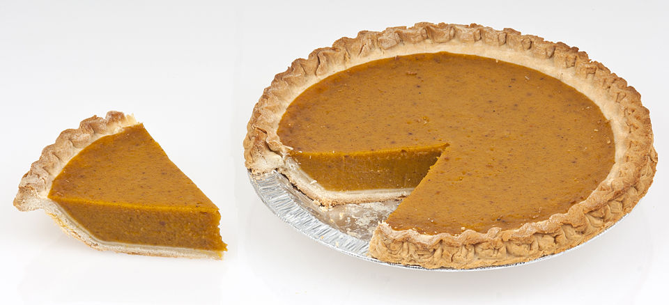 A whole white pumpkin pie with one slice removed on a serving plate